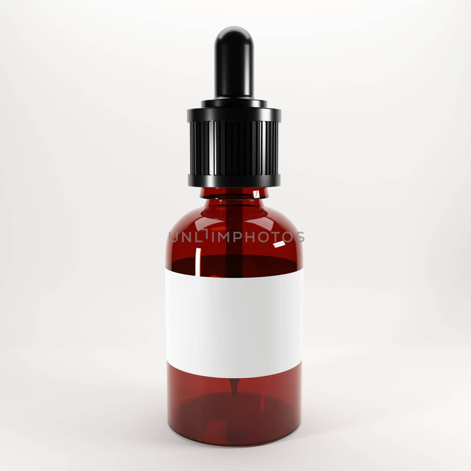Glass or plastic bottle for essential oil mockup. 3d render design. Jar for cosmetic isolated on white.