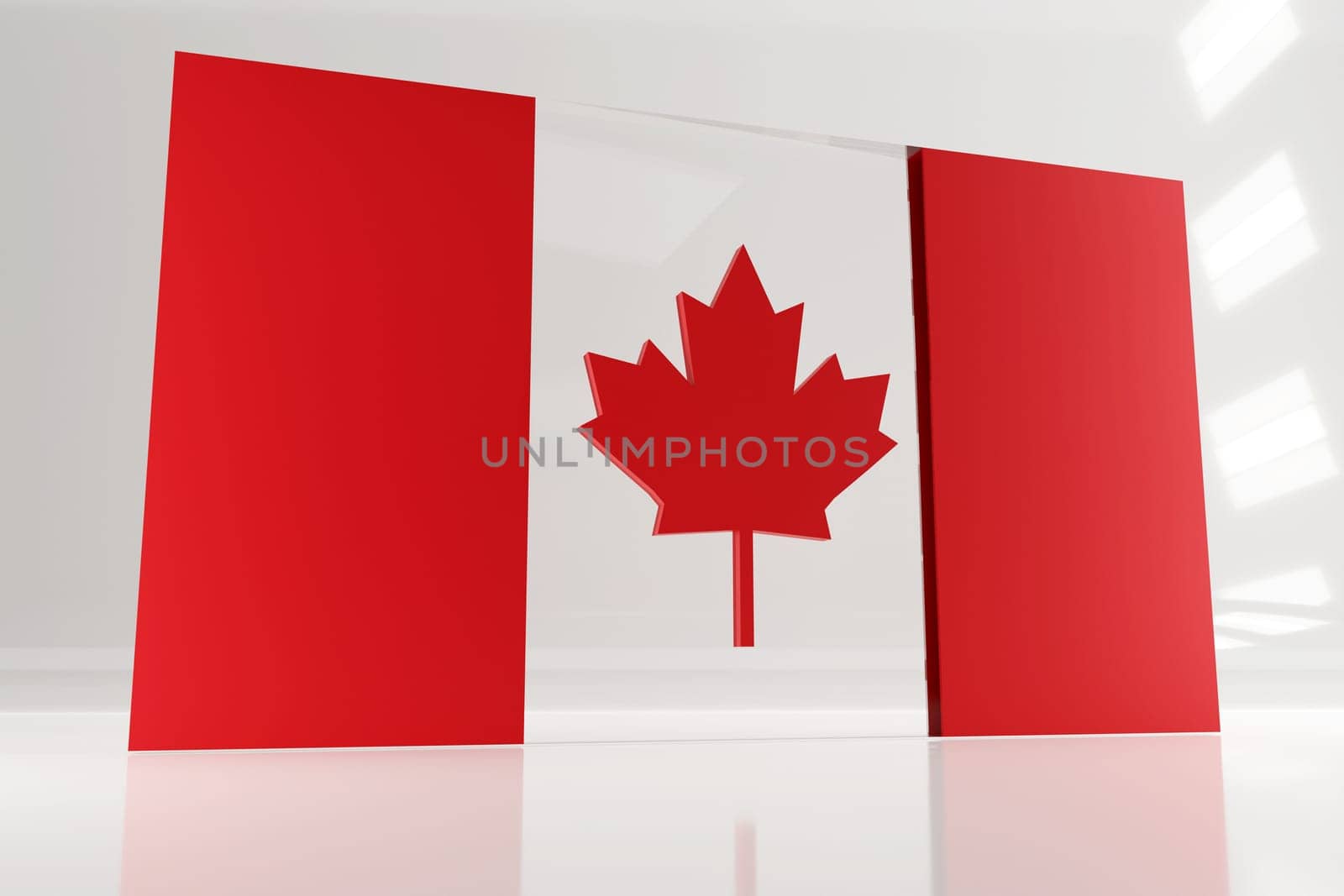 Monumental Canadian flag for Canada day. 3d render flag made of glass and concrete.