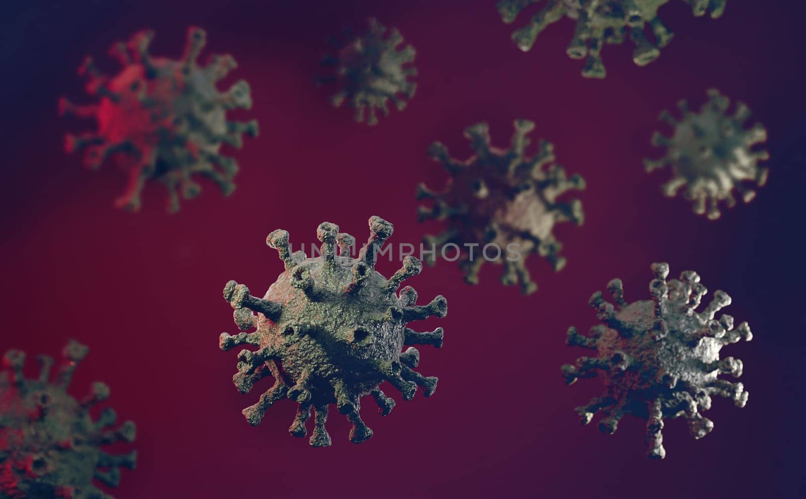 Coronavirus virus cells in blood. Covid-19 background. Medical concept. 3d render.