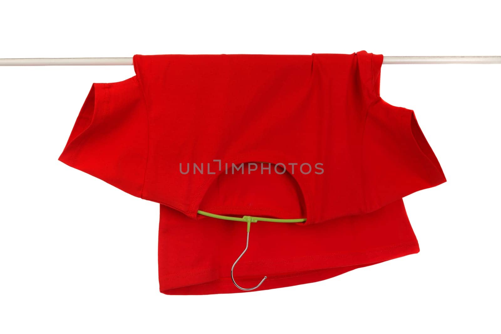 Red t-shirt with clothes hanger isolated on 255 pure white