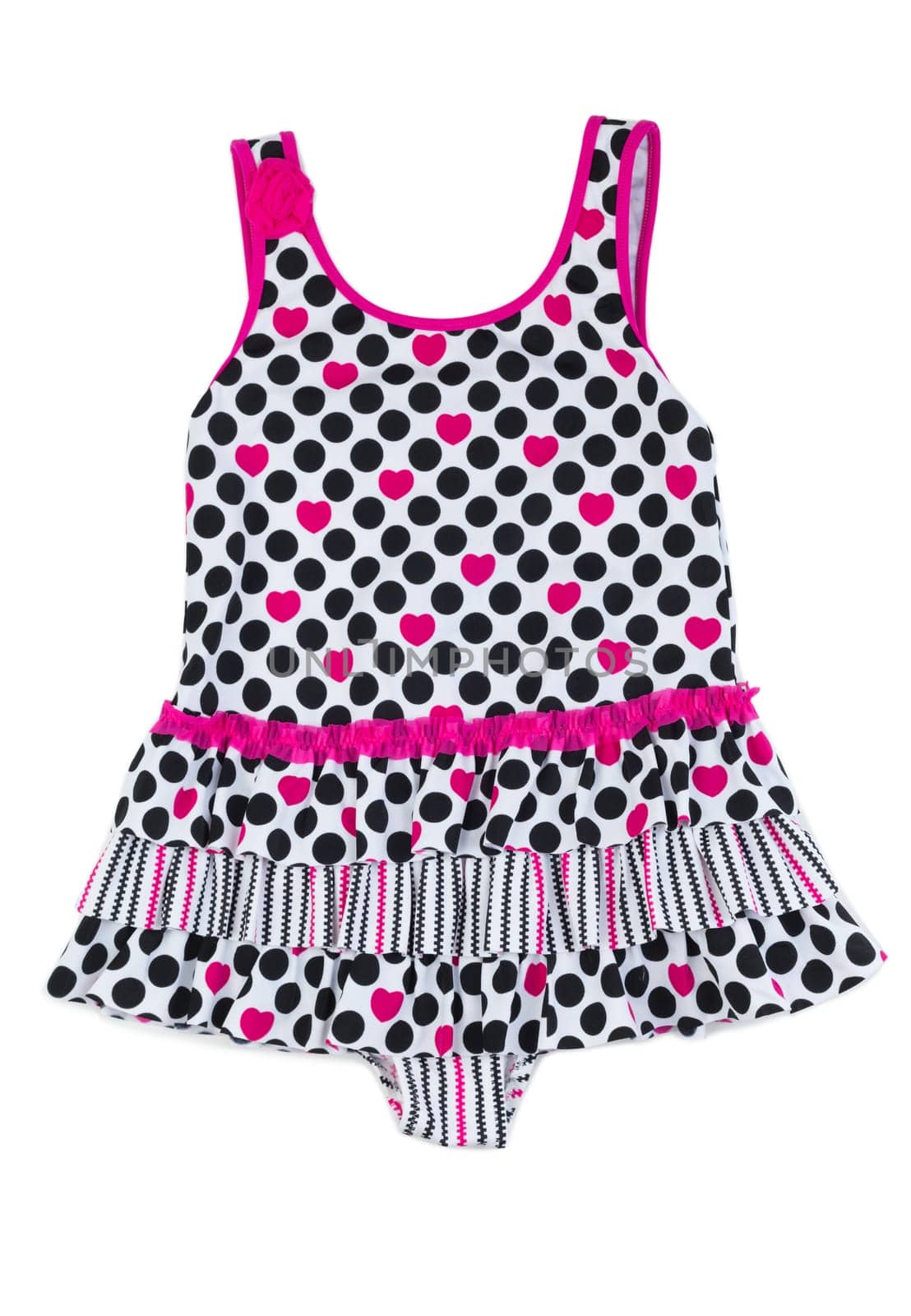Polka dot swimsuit isolated on white background.