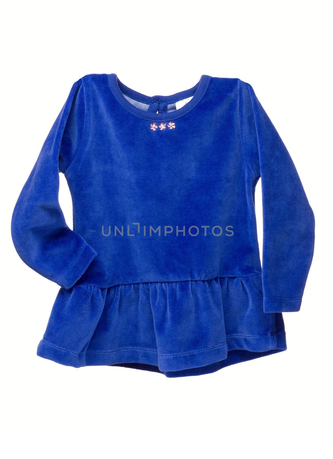 Blue suede baby dress. Isolate on white.