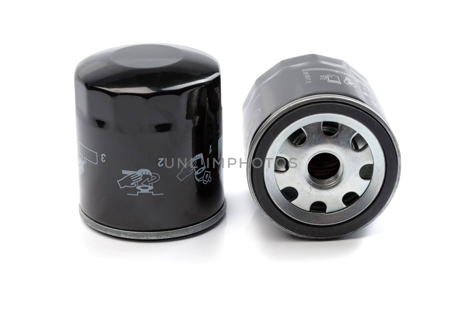 Two oil filter for a car. Isolate on white.