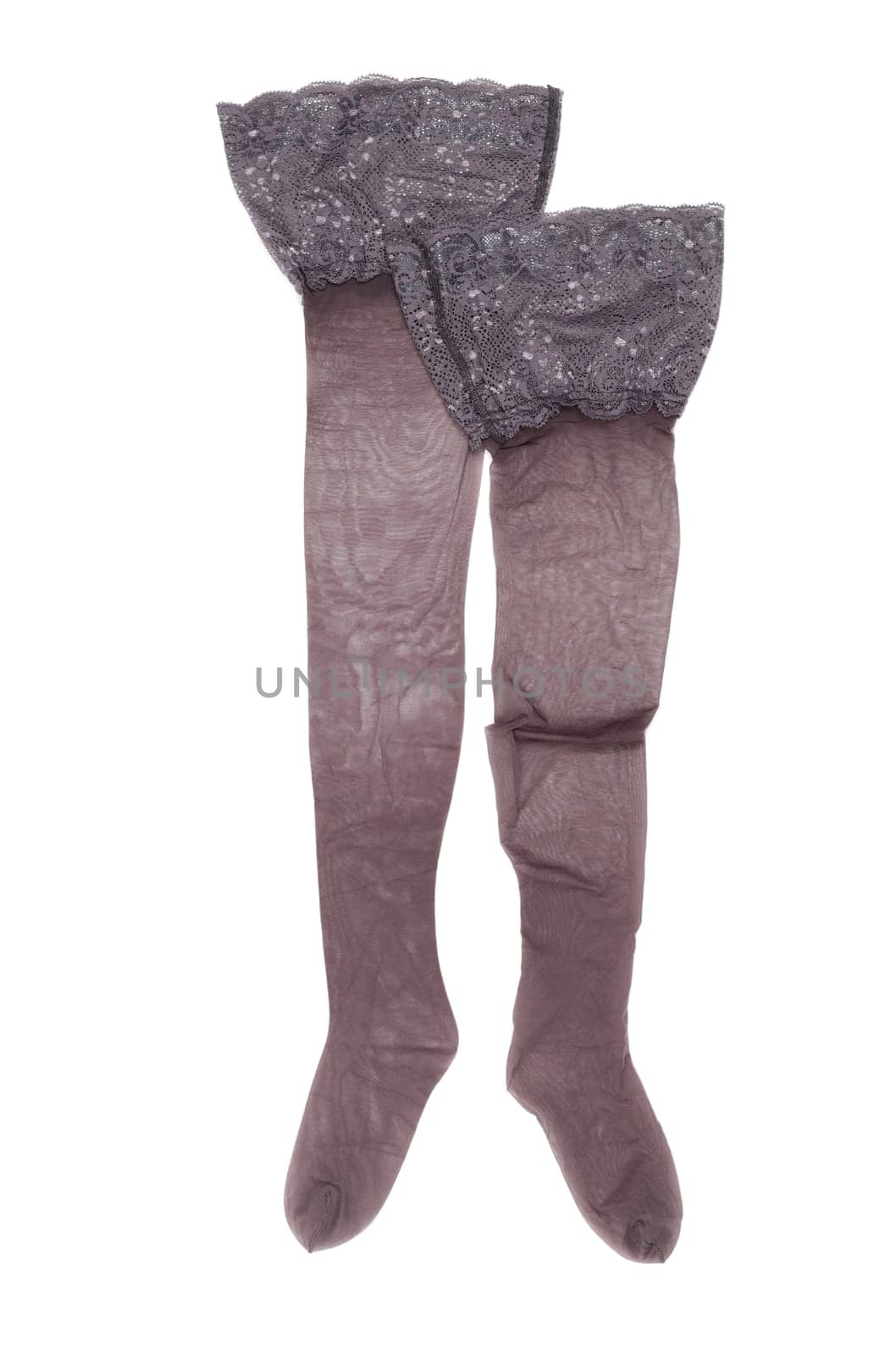 Gray openwork stockings isolated on white background