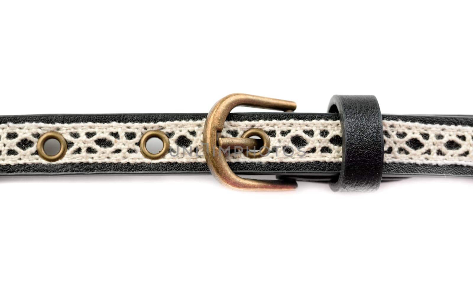 Black leather belt female. Isolate on white.
