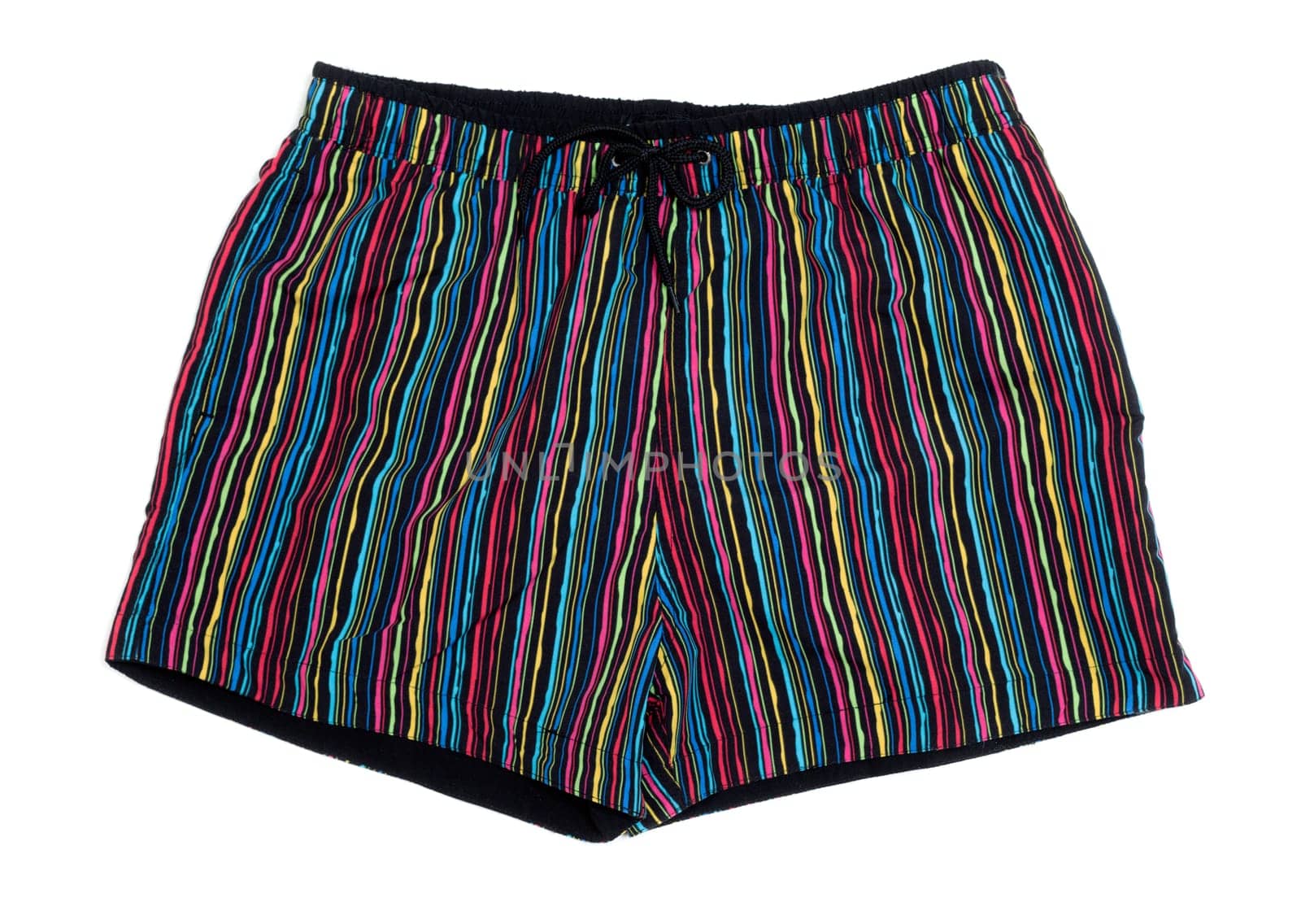 Striped men's beach shorts. Isolate on white.