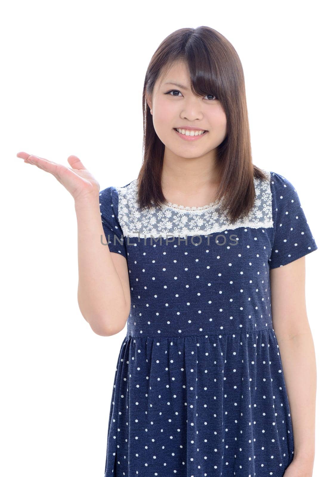 Young asian woman hand showing blank sign