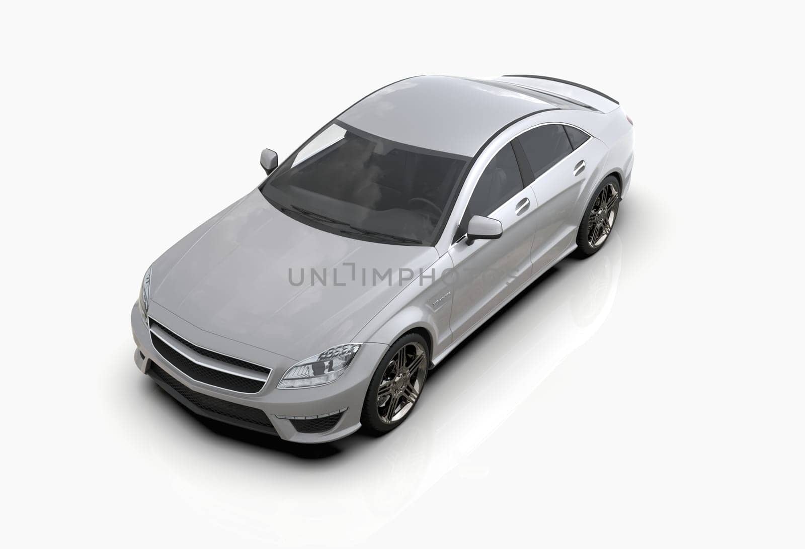 Generic and Brandless Luxury Car Isolated on White 3d Illustration, Contemporary Sedan Studio, Dealership Automobile Industry, Auto Transport, Infographics Automotive Background, City Vehicle Template