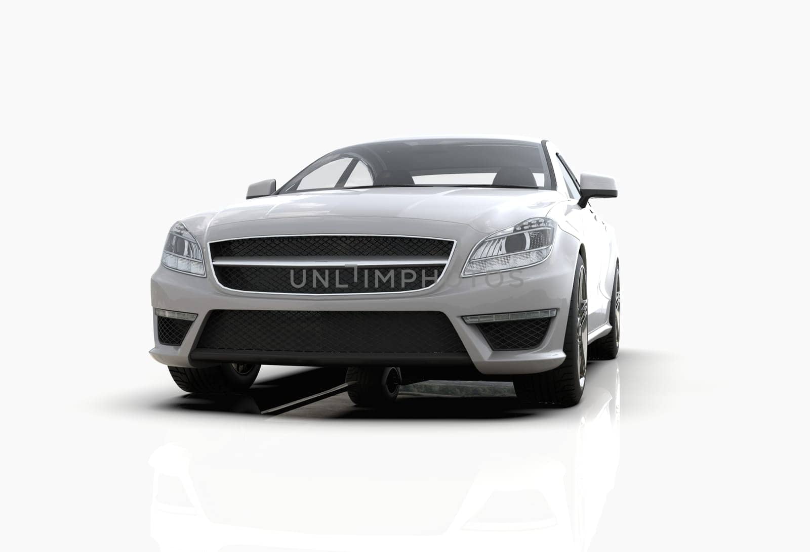Generic and Brandless Luxury Car Isolated on White 3d Illustration, Contemporary Sedan Studio, Dealership Automobile Industry, Auto Transport, Infographics Automotive Background, City Vehicle Template