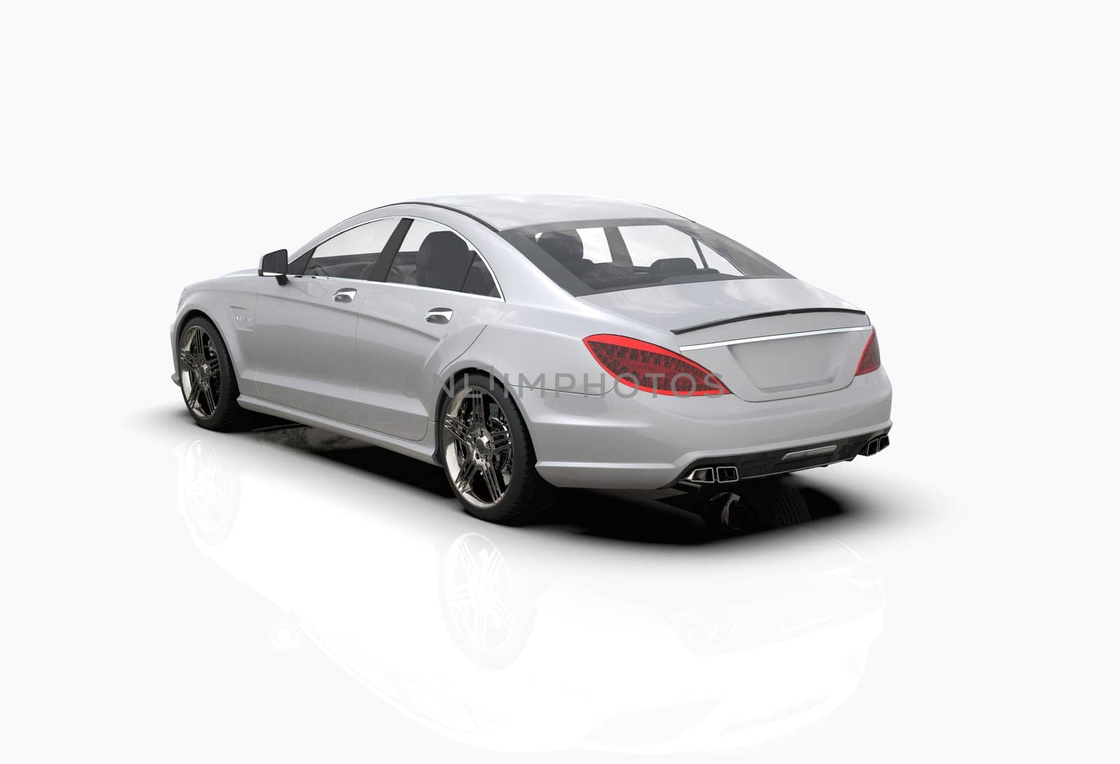 Generic and Brandless Luxury Car Isolated on White 3d Illustration, Contemporary Sedan Studio, Dealership Automobile Industry, Auto Transport, Infographics Automotive Background, City Vehicle Template