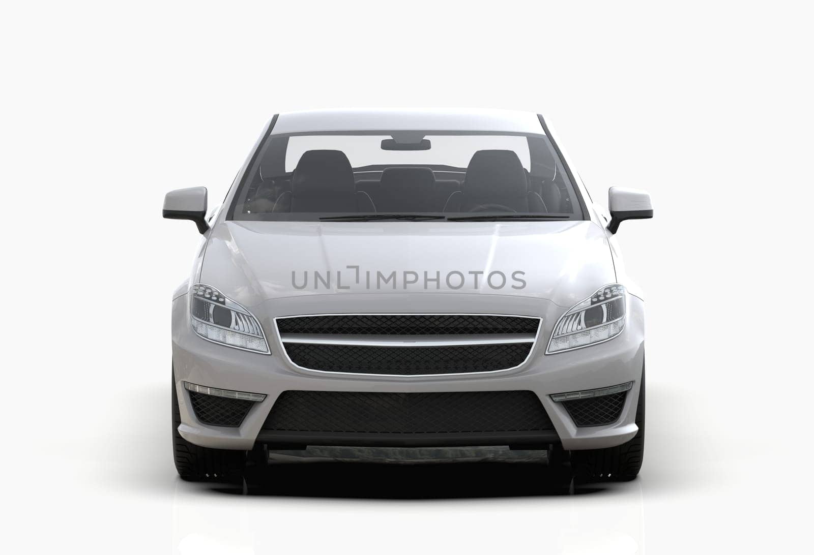 Generic and Brandless Luxury Car Isolated on White 3d Illustration, Contemporary Sedan Studio, Dealership Automobile Industry, Auto Transport, Infographics Automotive Background, City Vehicle Template