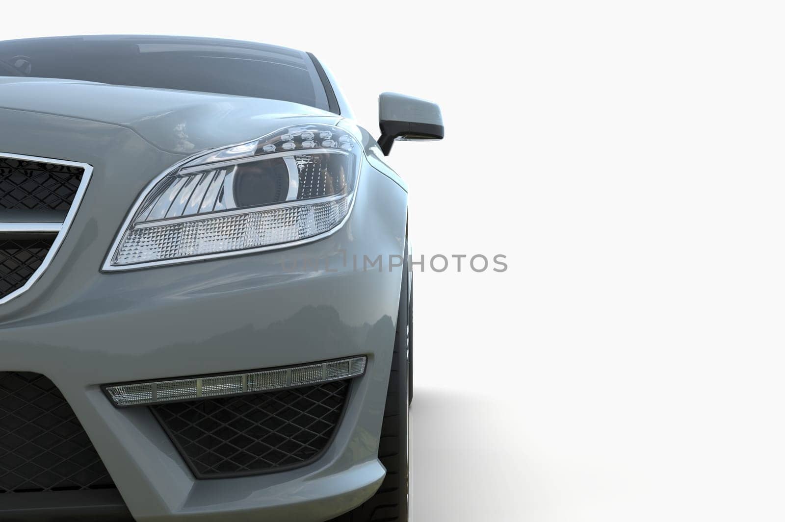 Generic and Brandless Luxury Car Isolated on White 3d Illustration, Contemporary Sedan Studio, Dealership Automobile Industry, Auto Transport, Infographics Automotive Background, City Vehicle Template