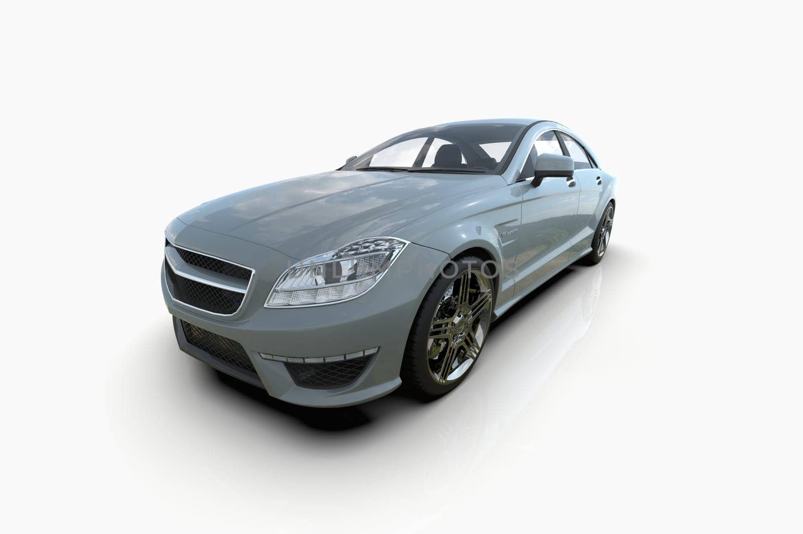 Generic and Brandless Luxury Car Isolated on White 3d Illustration, Contemporary Sedan Studio, Dealership Automobile Industry, Auto Transport, Infographics Automotive Background, City Vehicle Template