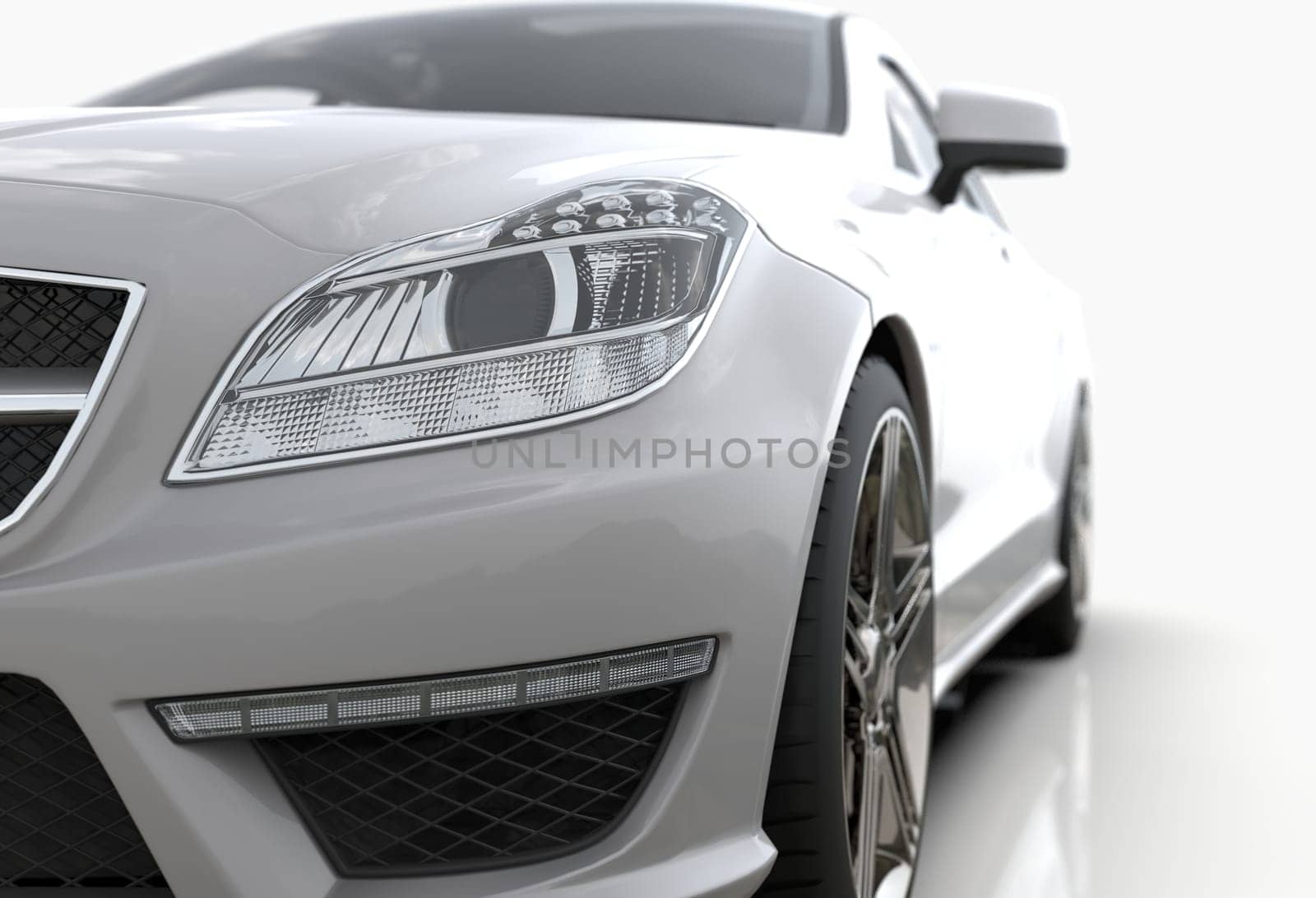 Generic and Brandless Luxury Car Isolated on White 3d Illustration, Contemporary Sedan Studio, Dealership Automobile Industry, Auto Transport, Infographics Automotive Background, City Vehicle Template