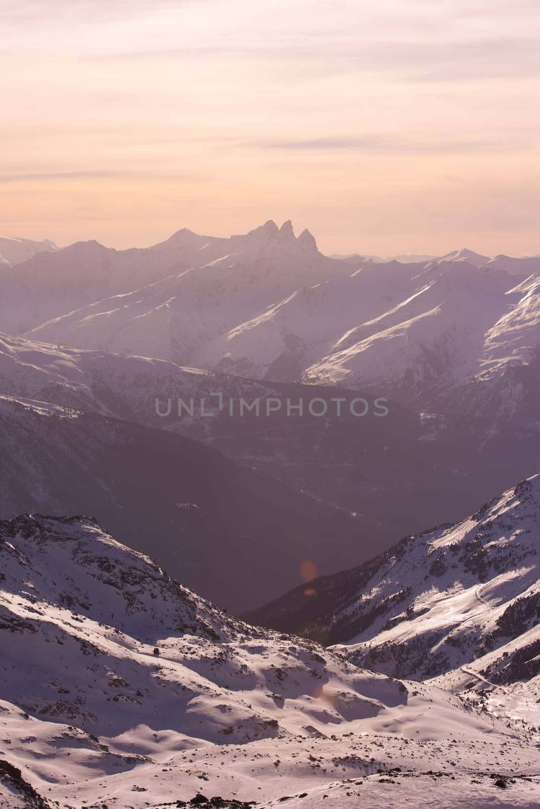 beautiful sunset on mountain at winter seasson and fresh snow