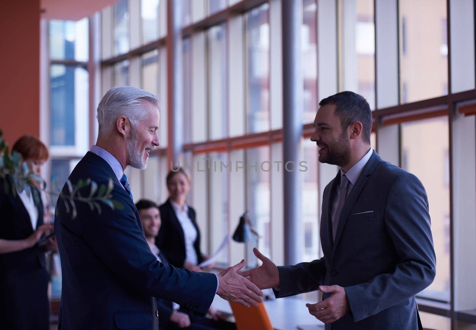 business partners, partnership concept with two businessman handshake