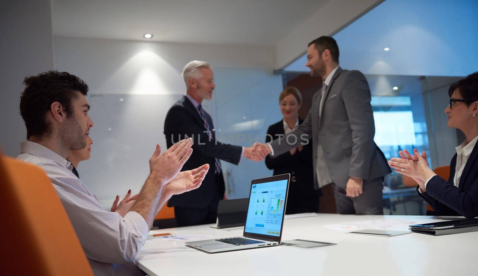 business partners, partnership concept with two businessman handshake