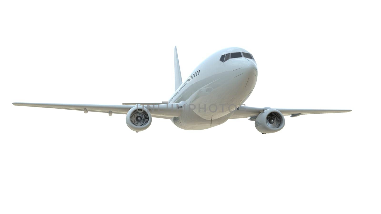 Commercial Passenger Plane in Air on White, Vacation Travel by Air Transport, Airliner Take Off Flying, Aircraft Flight and Aviation Route Airline Sign, Aviation Cargo Service 3d Illustration