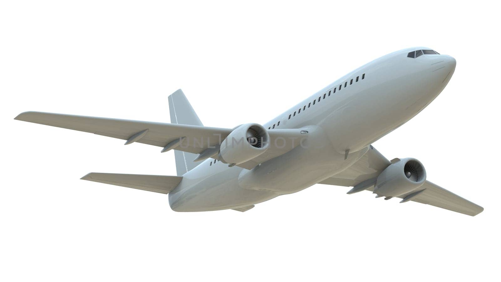Commercial Passenger Plane in Air on White, Vacation Travel by Air Transport, Airliner Take Off Flying, Aircraft Flight and Aviation Route Airline Sign, Aviation Cargo Service 3d Illustration