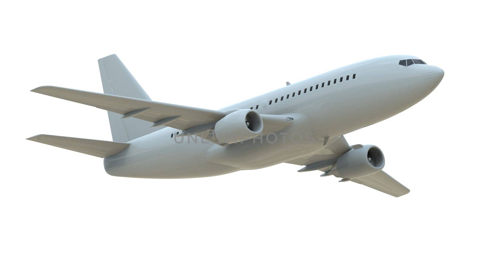 Commercial Passenger Plane in Air on White, Vacation Travel by Air Transport, Airliner Take Off Flying, Aircraft Flight and Aviation Route Airline Sign, Aviation Cargo Service 3d Illustration