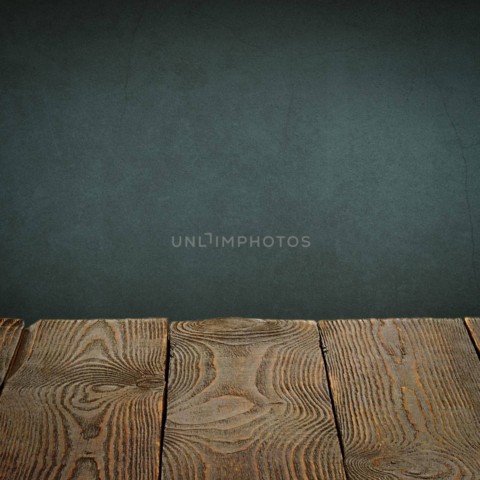 The background is blank wooden boards and a textured plastered wall with lighting and vignetting. For product demonstrations, free space, layout, mockup, perspective board, background board.