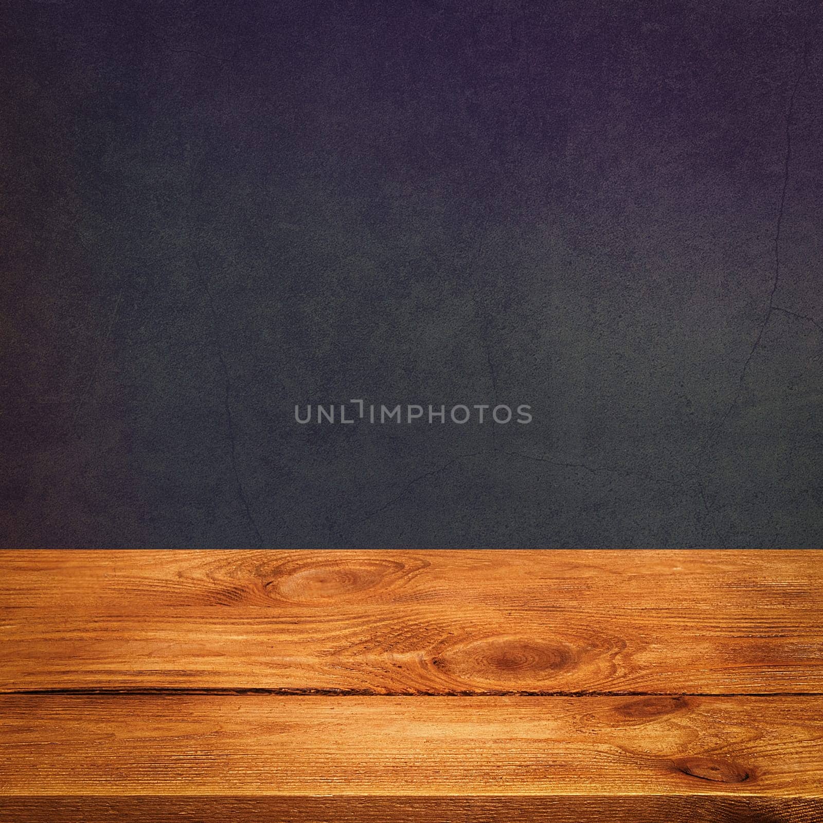 The background is blank wooden boards and a textured plastered wall with lighting and vignetting. For product demonstrations, free space, layout, mockup, perspective board, background board.