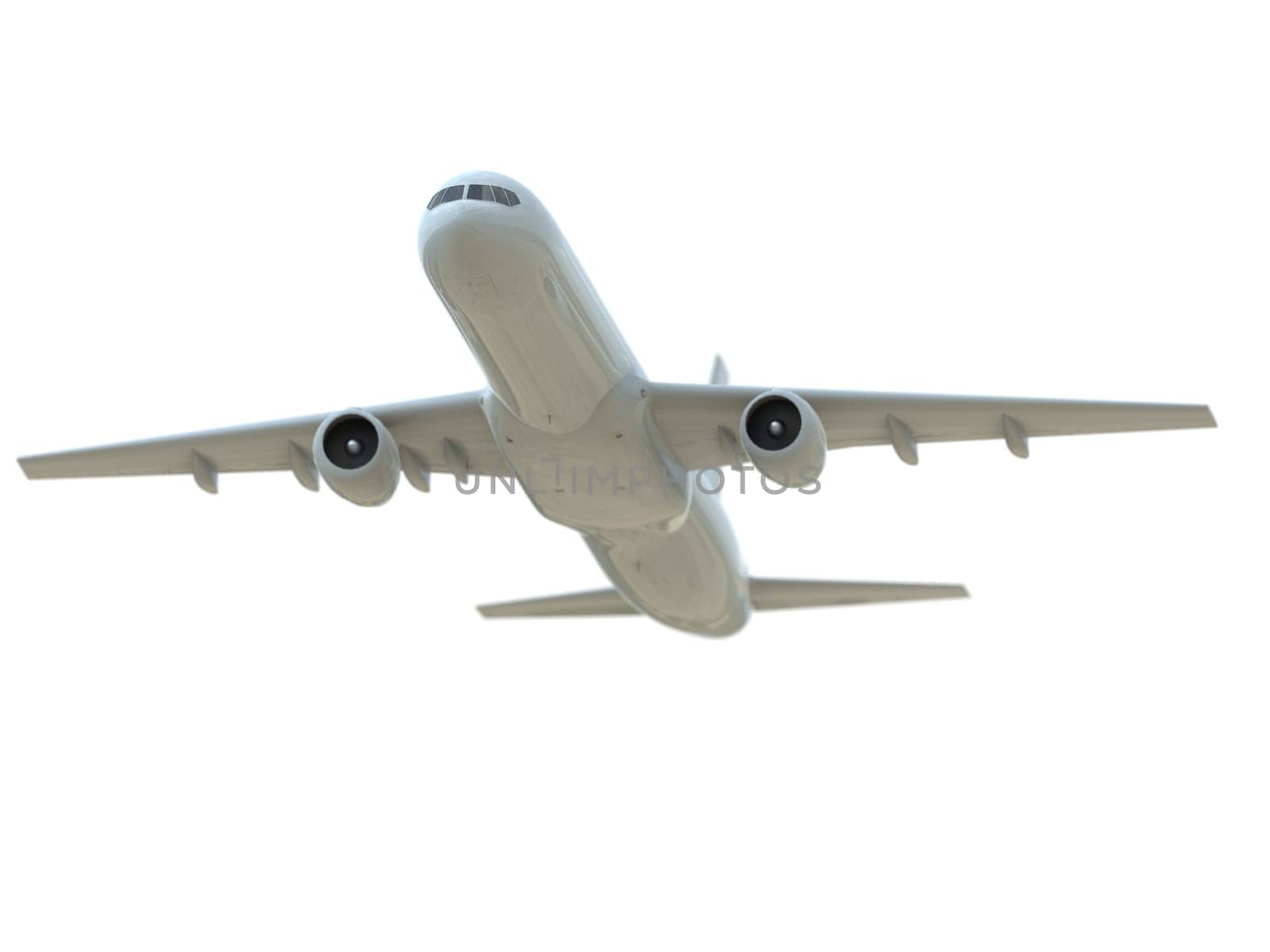 Commercial Passenger Plane in Air on White, Vacation Travel by Air Transport, Airliner Take Off Flying, Aircraft Flight and Aviation Route Airline Sign, Aviation Cargo Service 3d Illustration