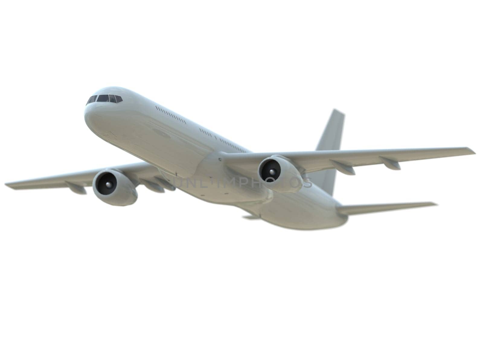 Commercial Passenger Plane in Air on White, Vacation Travel by Air Transport, Airliner Take Off Flying, Aircraft Flight and Aviation Route Airline Sign, Aviation Cargo Service 3d Illustration