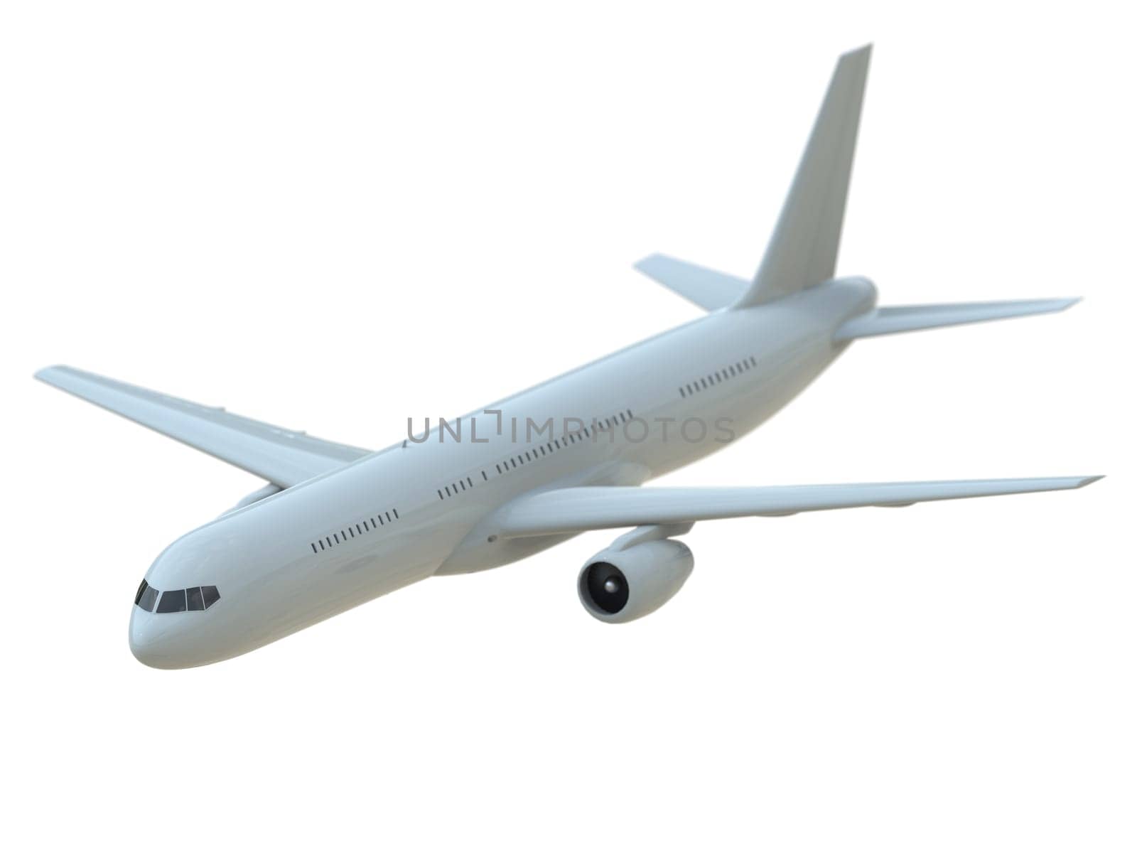 Commercial Passenger Plane in Air on White, Vacation Travel by Air Transport, Airliner Take Off Flying, Aircraft Flight and Aviation Route Airline Sign, Aviation Cargo Service 3d Illustration