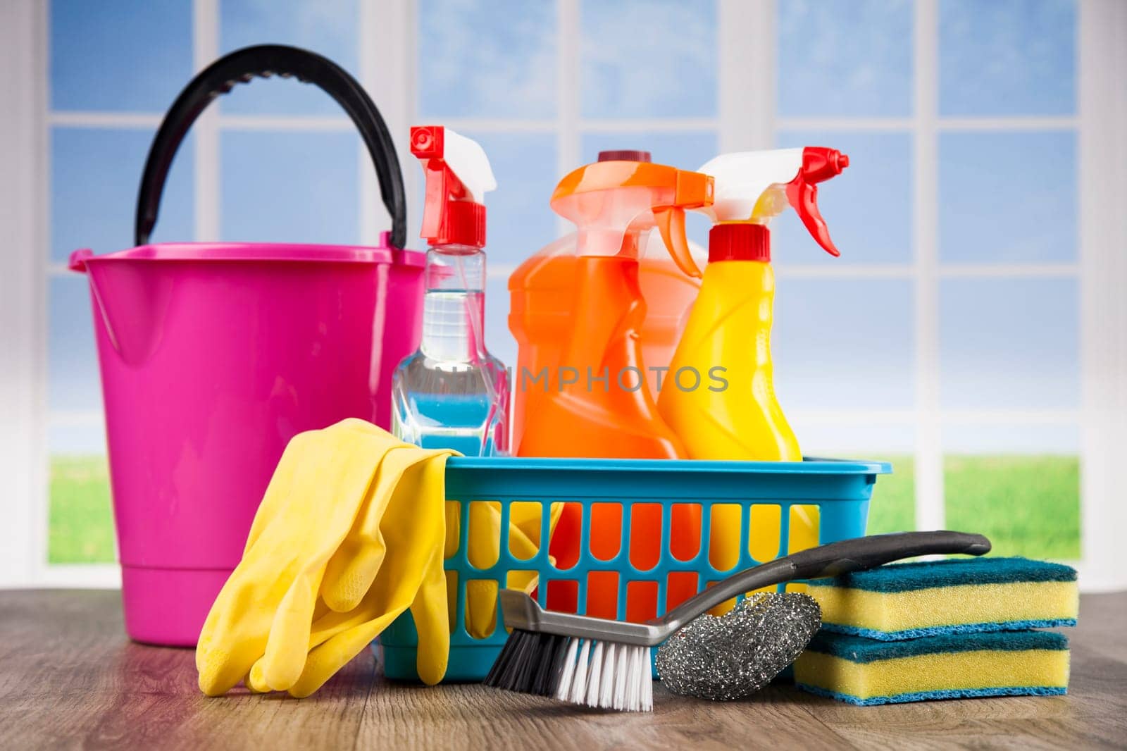 Group of assorted cleaning and window background