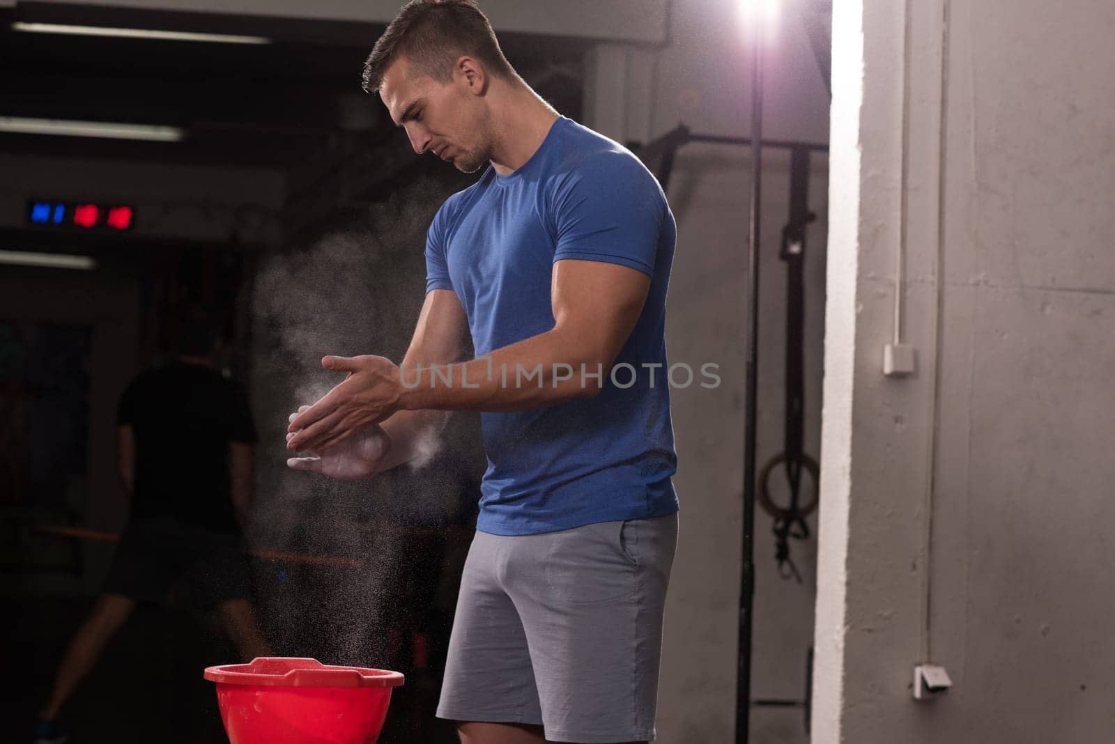 Gym Chalk Magnesium Carbonate hands clapping man for climbing workout