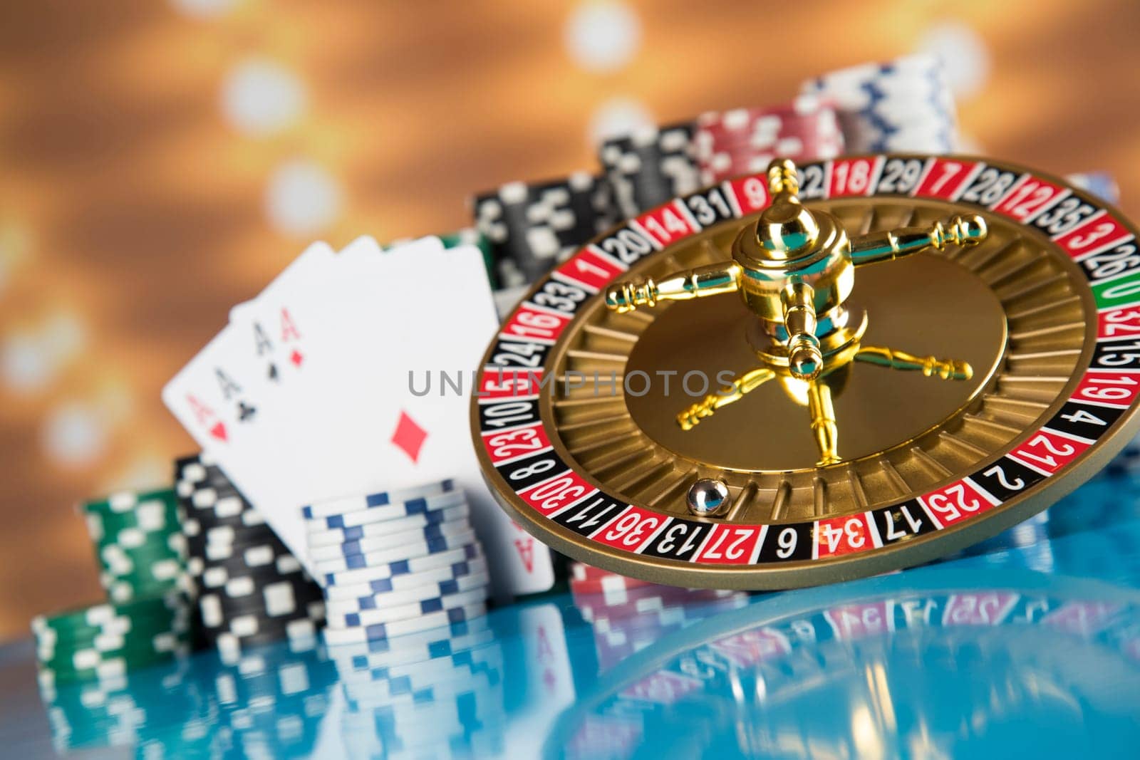 Casino roulette, running in a motion, Poker Chips