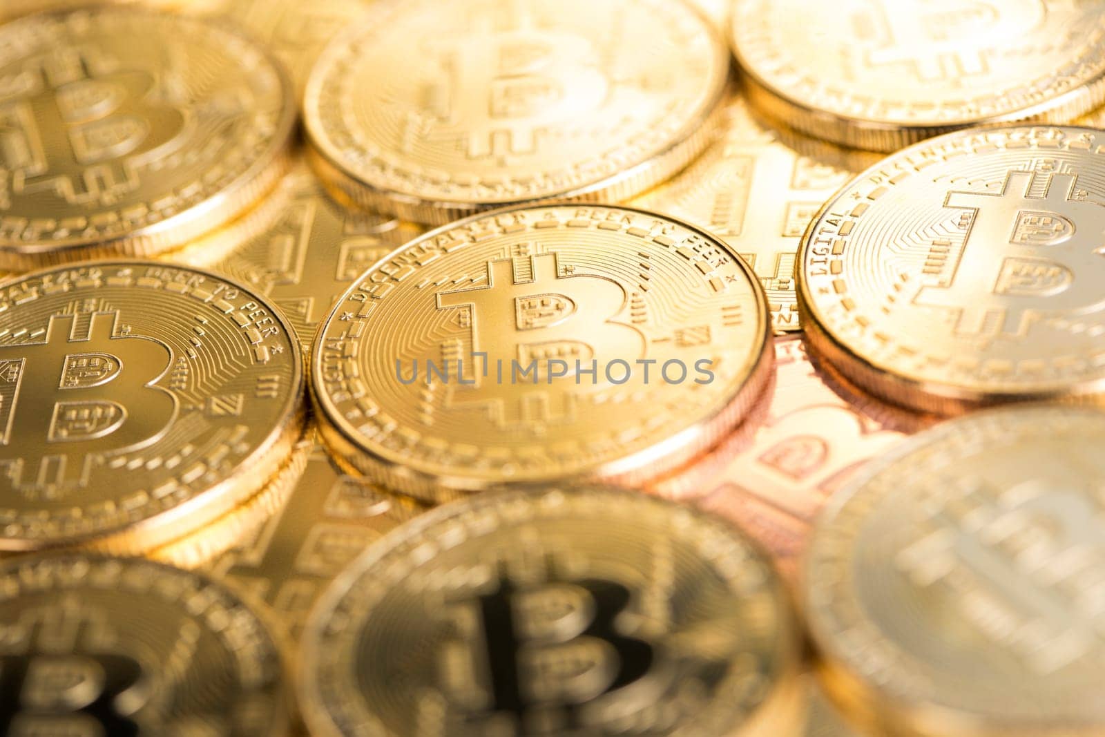 Virtual money, Currency. Bitcoin coins, financial chart
