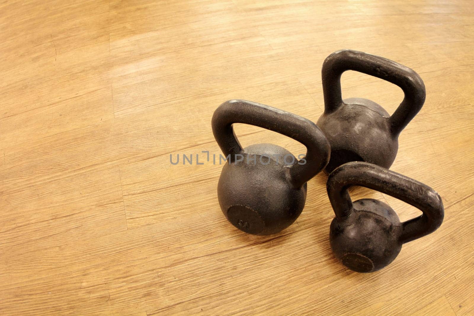 Kettlebell weights on the floor at the gym