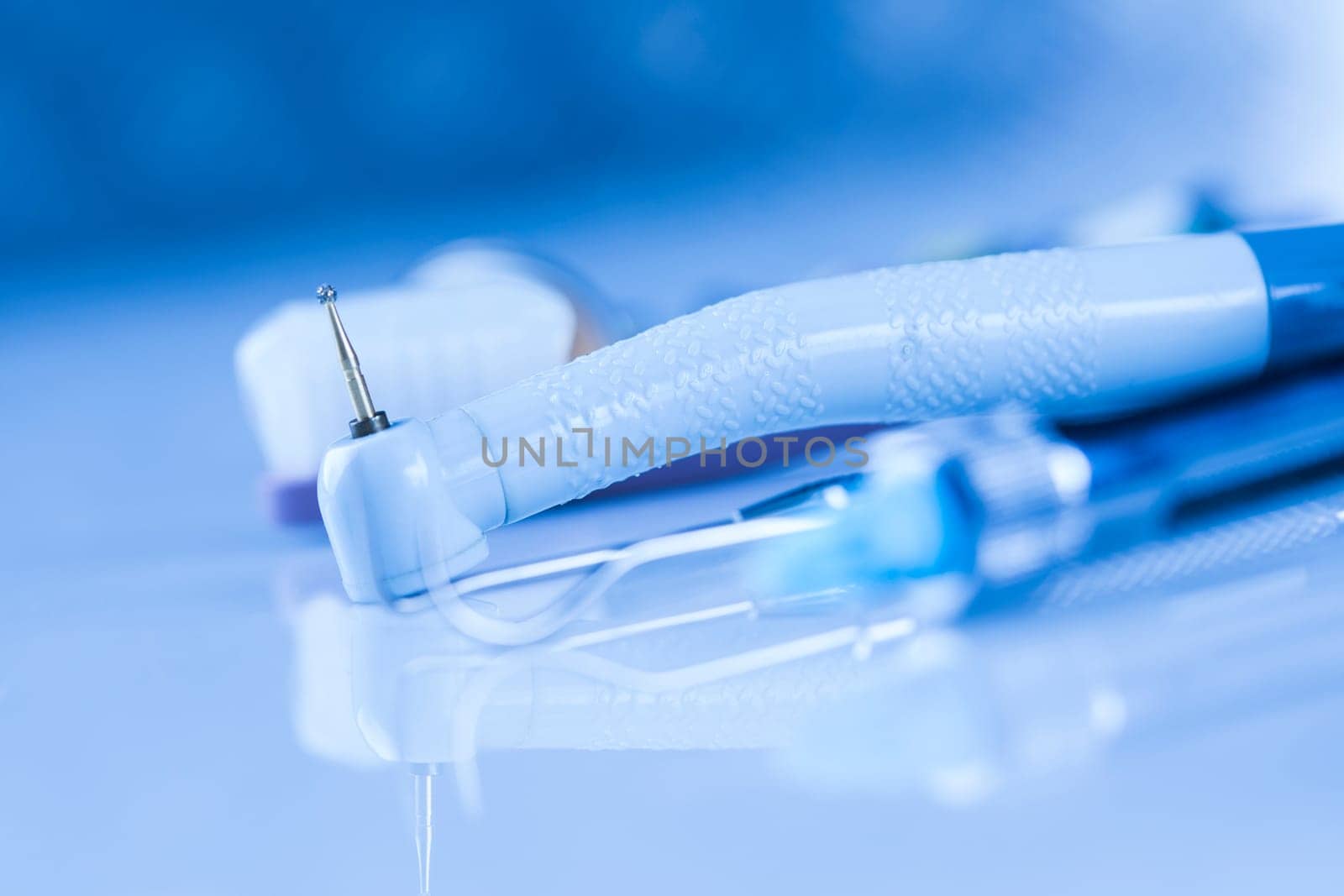 Set of metal medical equipment tools for teeth dental