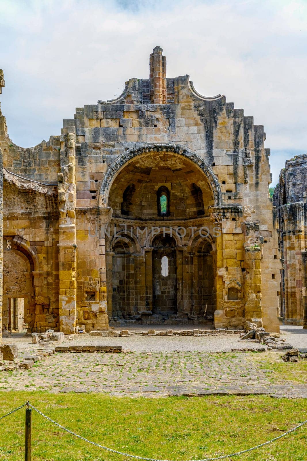 ruins of ninth century Benedictine abbey of Notre Dame in village of Alet les Bains in Aude France