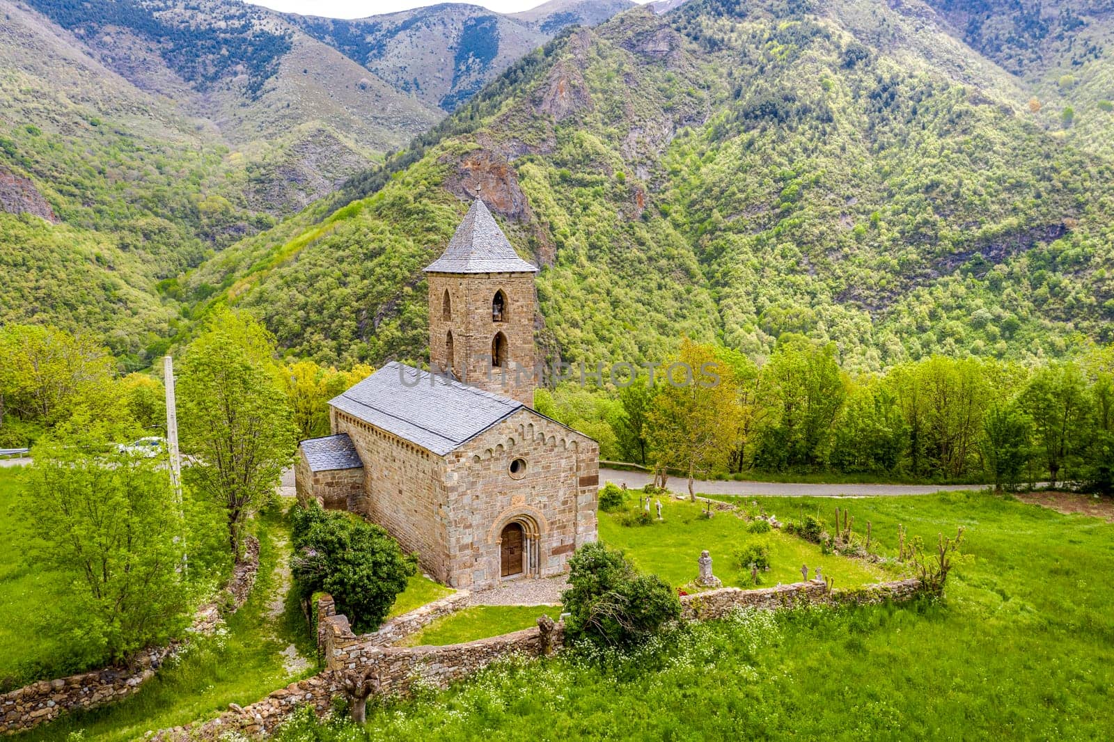 Roman Church of Santa Maria de la Asuncion in Coll, Catalonia - Spain. This is one of the nine churches which belongs to the UNESCO World Heritage Site.
