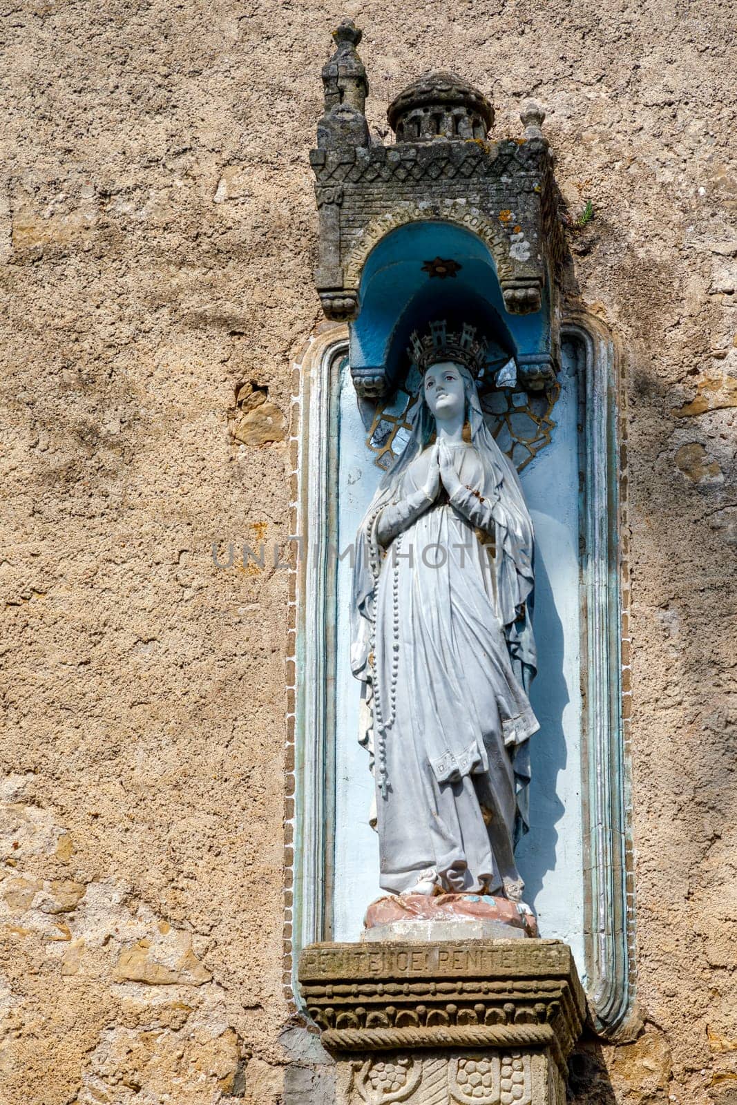 Church of Rennes le Chateau, France. Detail of the Statue of the Virgin of Fatima outside