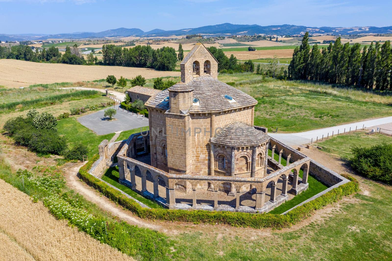 Santa Maria de Eunate is an ancient octagonal templar church on the Road to Santiago Spain