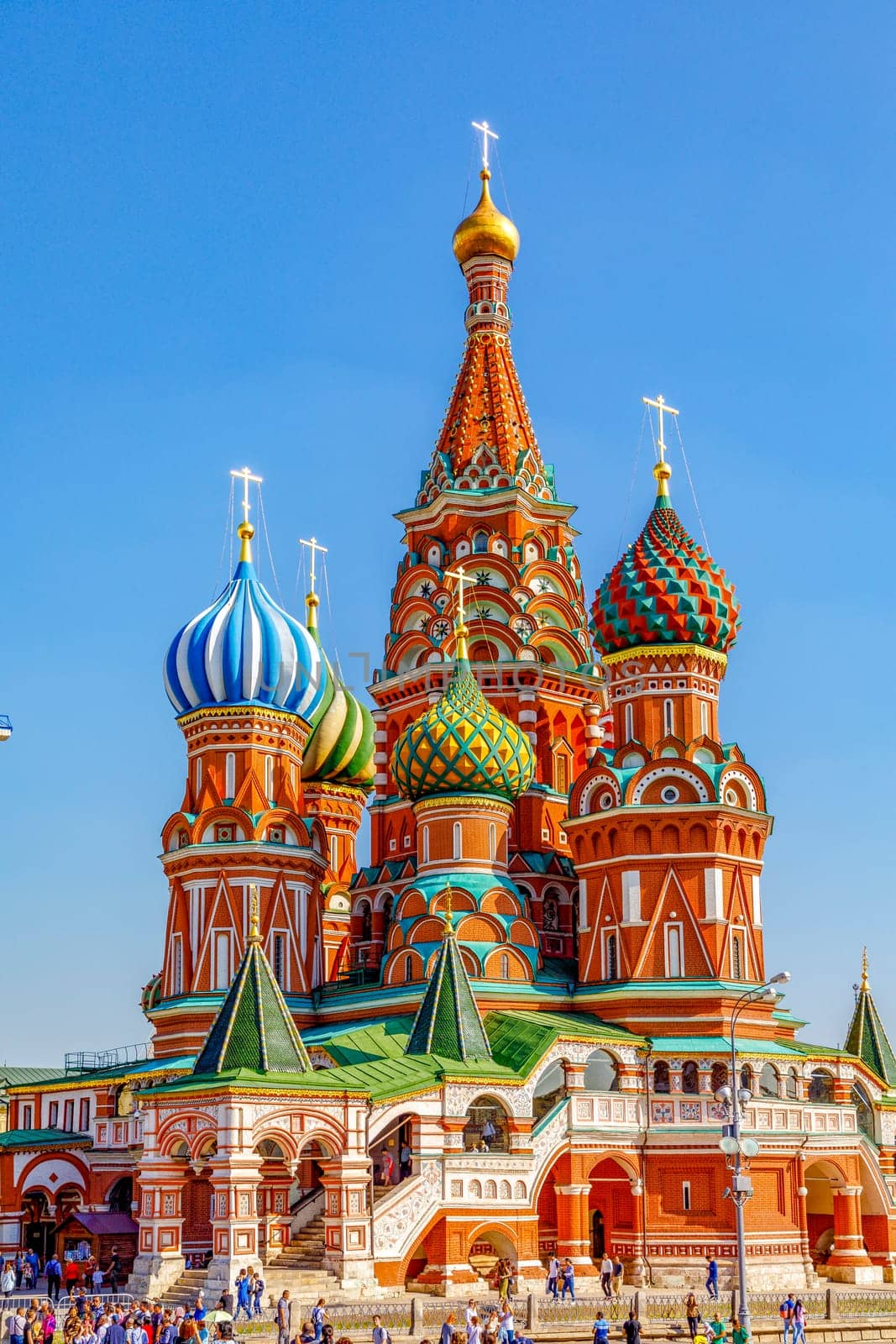 Moscow, Russia - September 15, 2018: St Basil's Cathedral and Moscow Kremlin, Russia. This place is the main tourist attraction of Moscow.