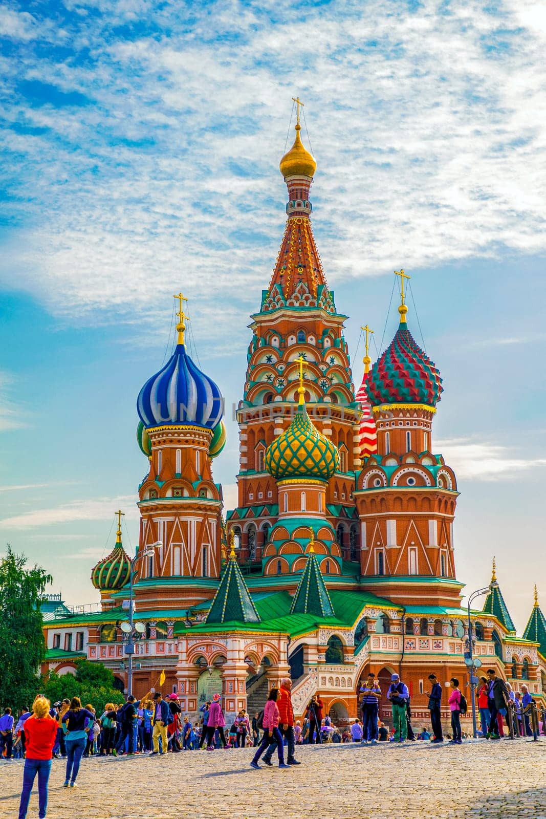 Moscow, Russia - September 13, 2018: St Basil's Cathedral and Moscow Kremlin, Russia. This place is the main tourist attraction of Moscow.