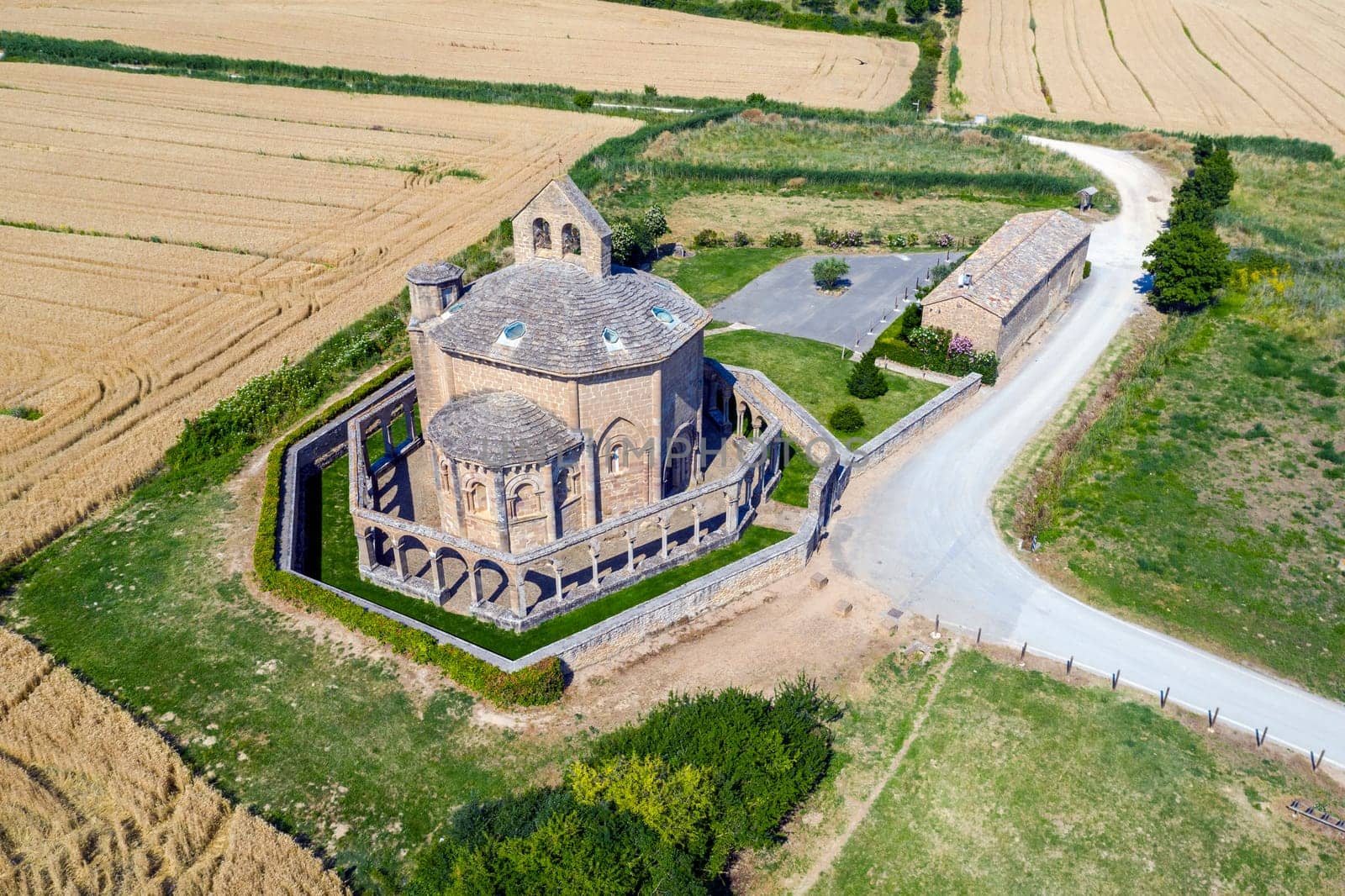 Santa Maria de Eunate is an ancient octagonal templar church on the Road to Santiago Spain