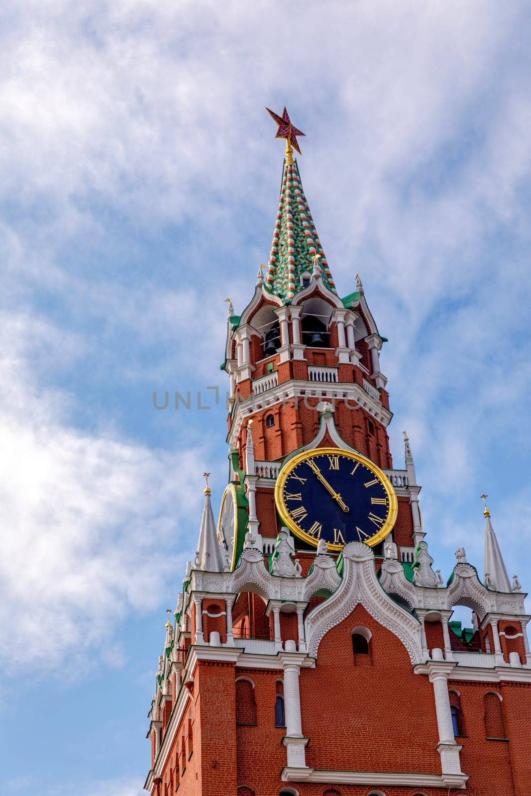 The Spasskaya Tower is the main tower with a through-passage on the eastern wall of the Moscow Kremlin, which overlooks the Red Square.