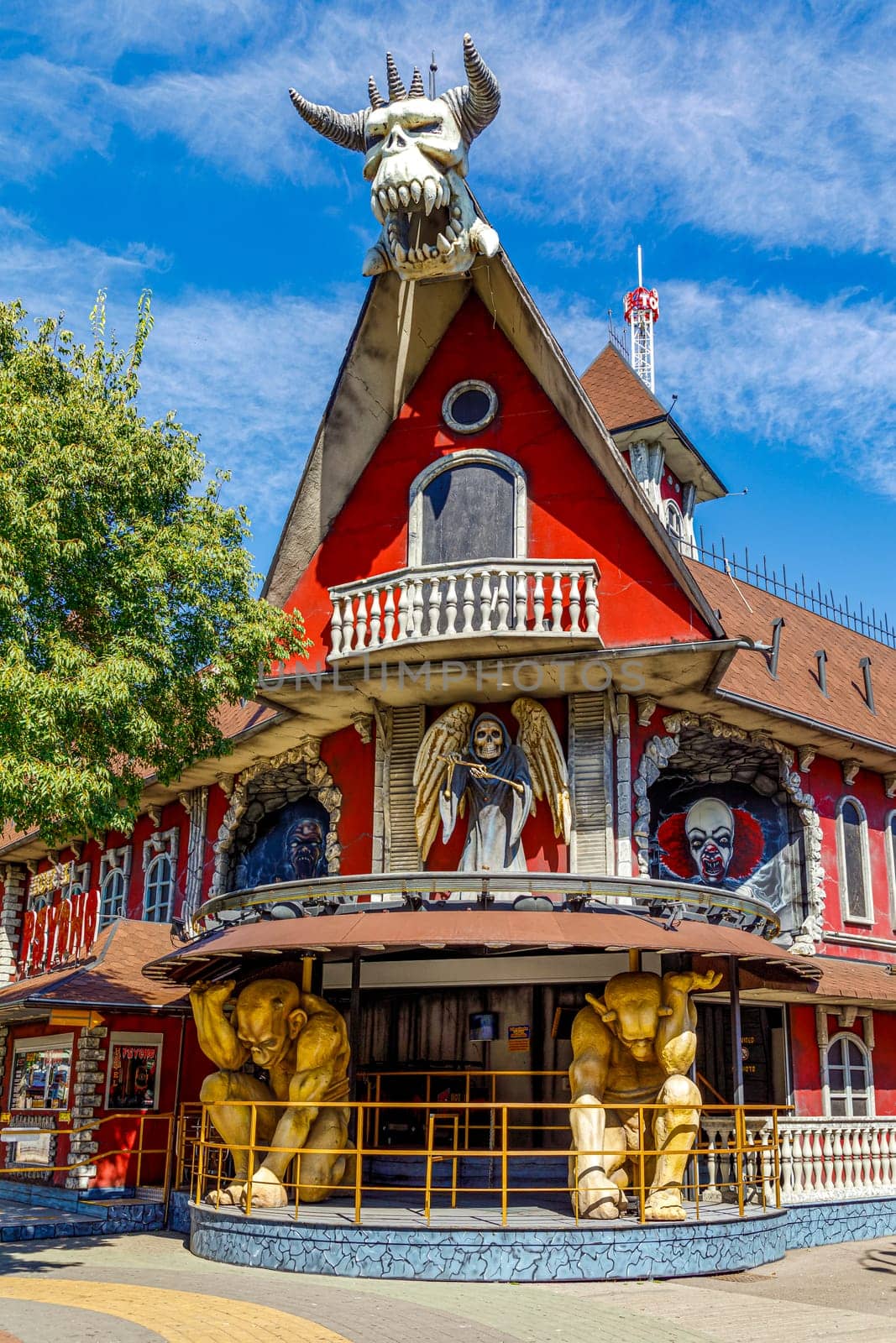 Vienna, Austria - September 18, 2019: The Vienna Prater is a modern theme park with over 250 attractions that provide adrenaline. Geisterschloss horror attraction