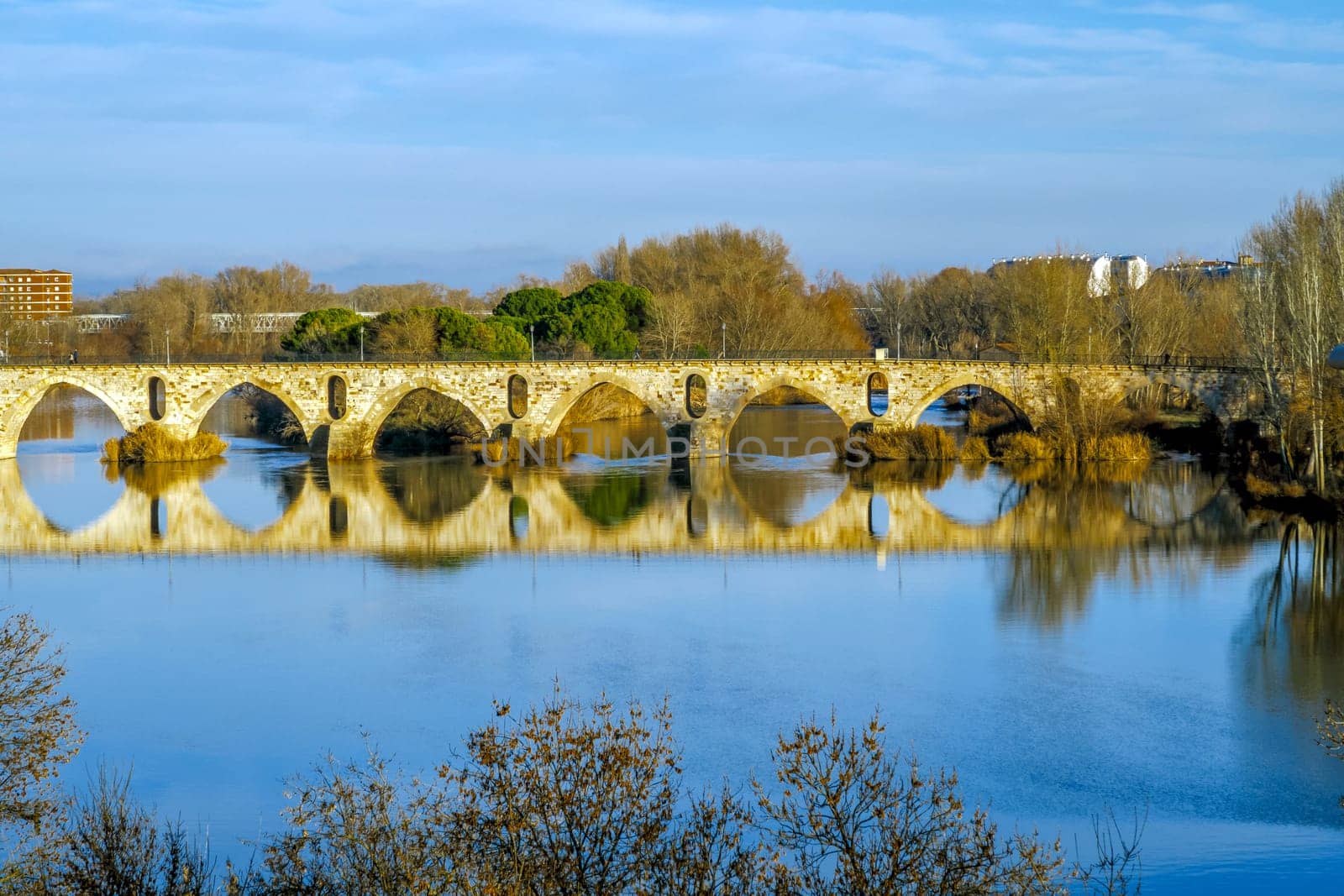 Roman bridge, Duero river, Castilla y Leon, Zamora, Spain