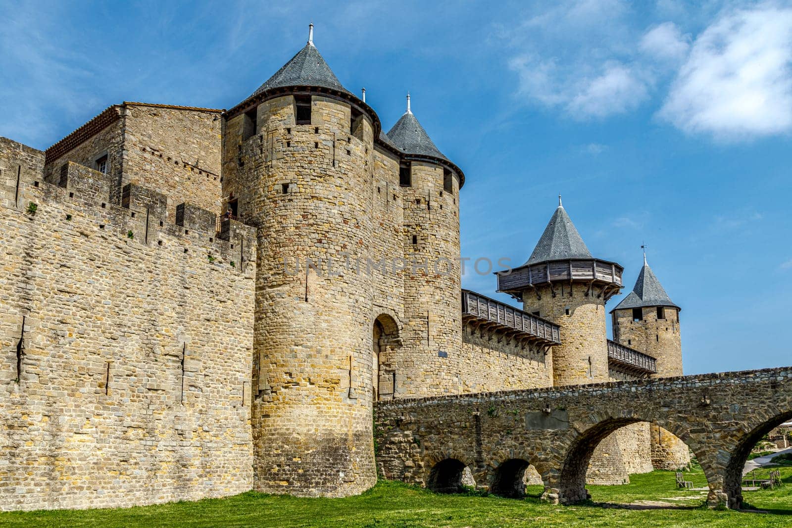 The walled medieval fortress Cite de Carcassonne, Languedoc, France, is on UNESCO World Heritage Sites list