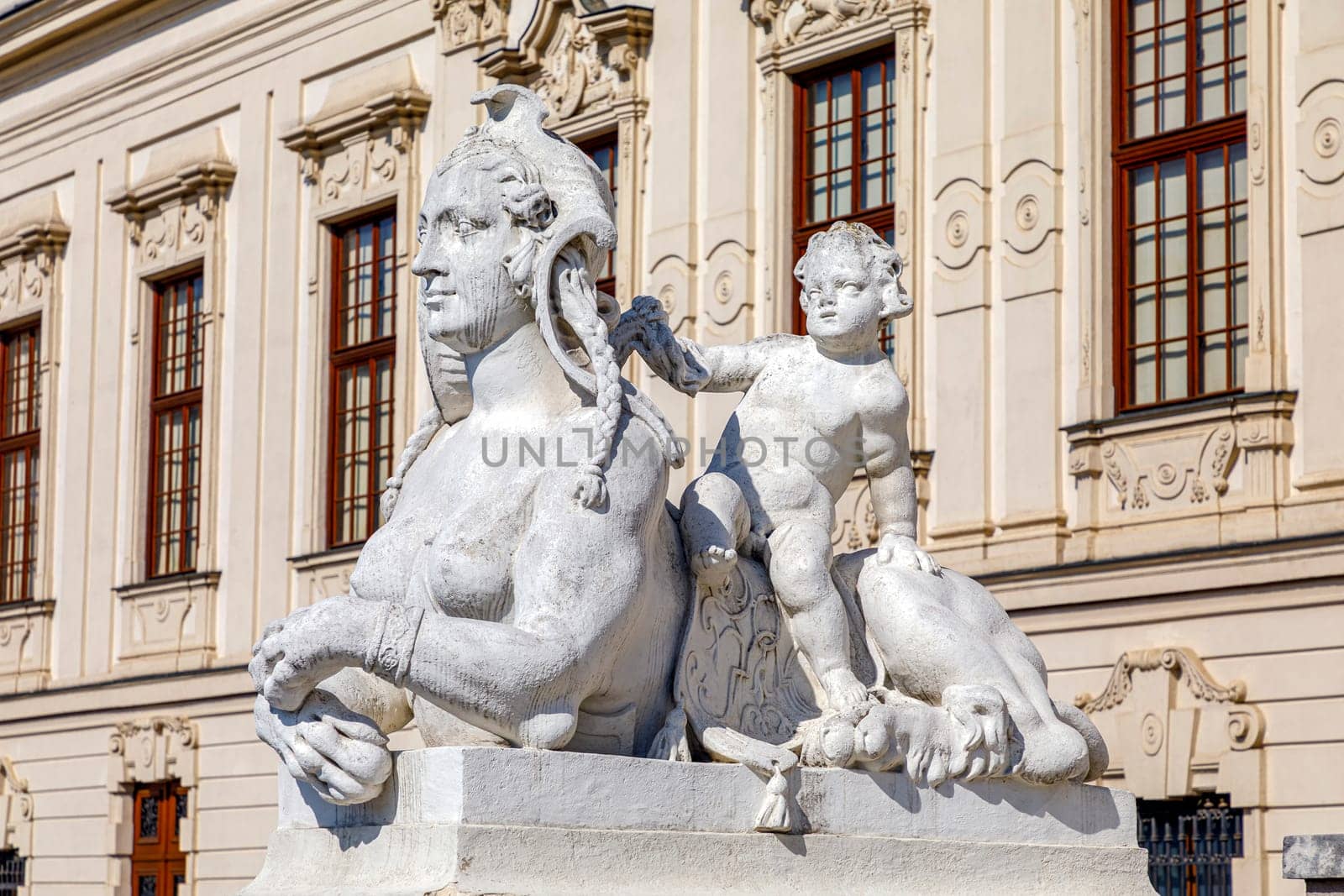 Vienna, Austria - September 16, 2019: Baroque palace Belvedere sphinx in front