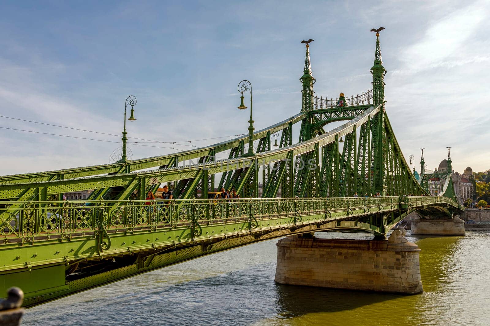 Budapest, Hungary - November 15, 2019: The Liberty Bridge in Budapest in Hungary, it connects Buda and Pest cities across the Danube river. shortest bridge in Budapest city.