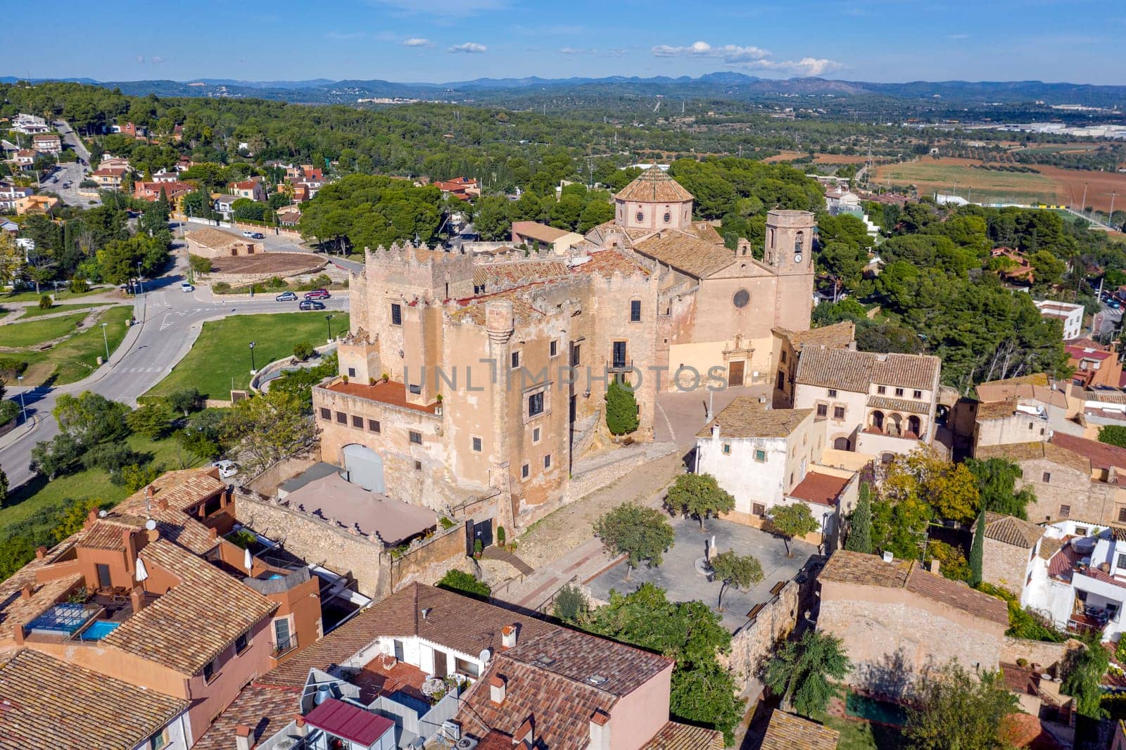 a view of Sant Marti Church and Altafulla Castle in Altafulla, Catalonia Spain