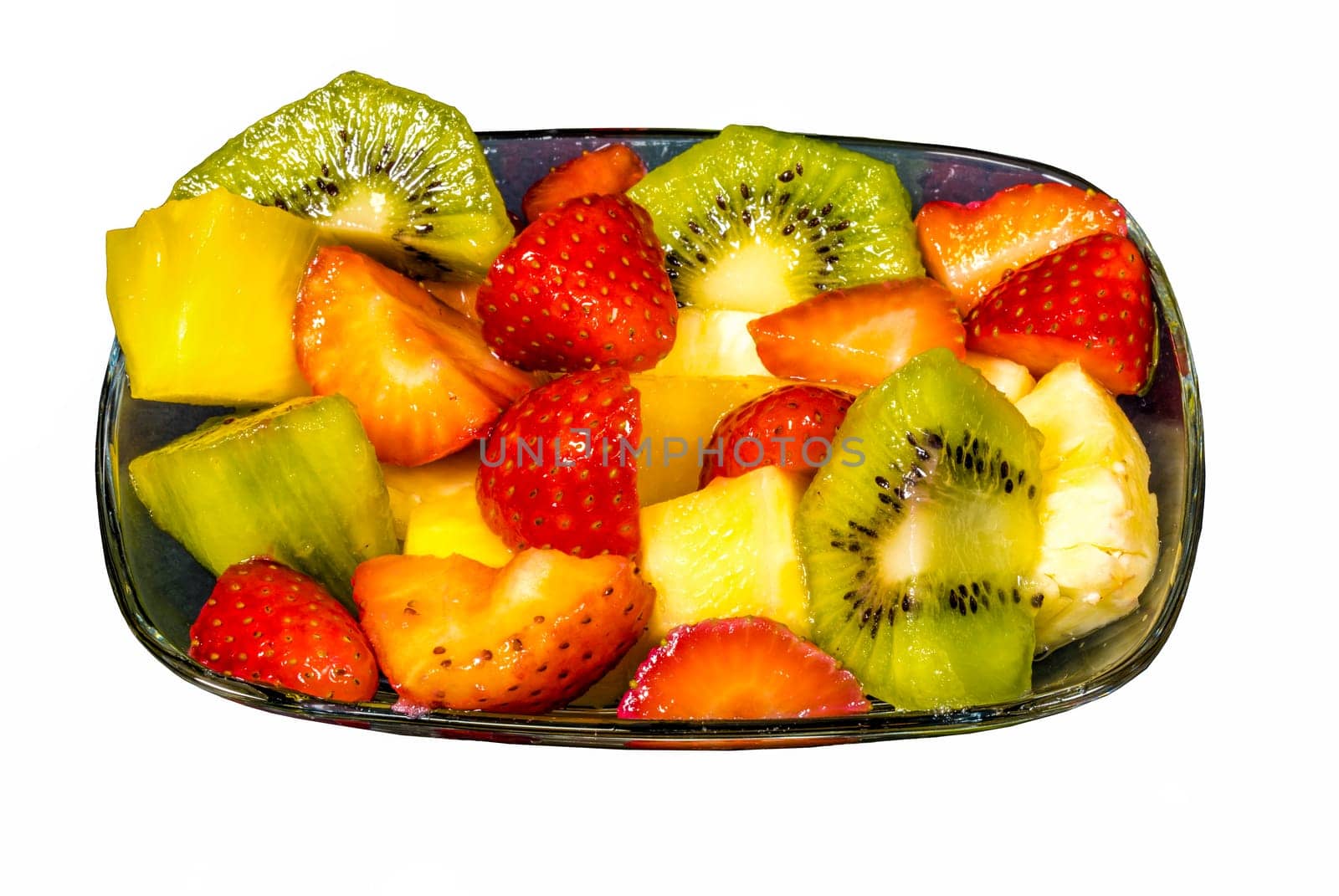 fresh fruit macedonia cut into cubes, Isolated blank background